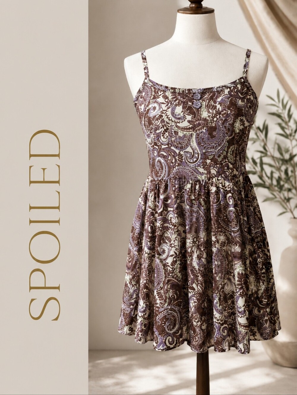 Spoiled Paisley Babydoll Cami Dress Top  Brown & Lavender